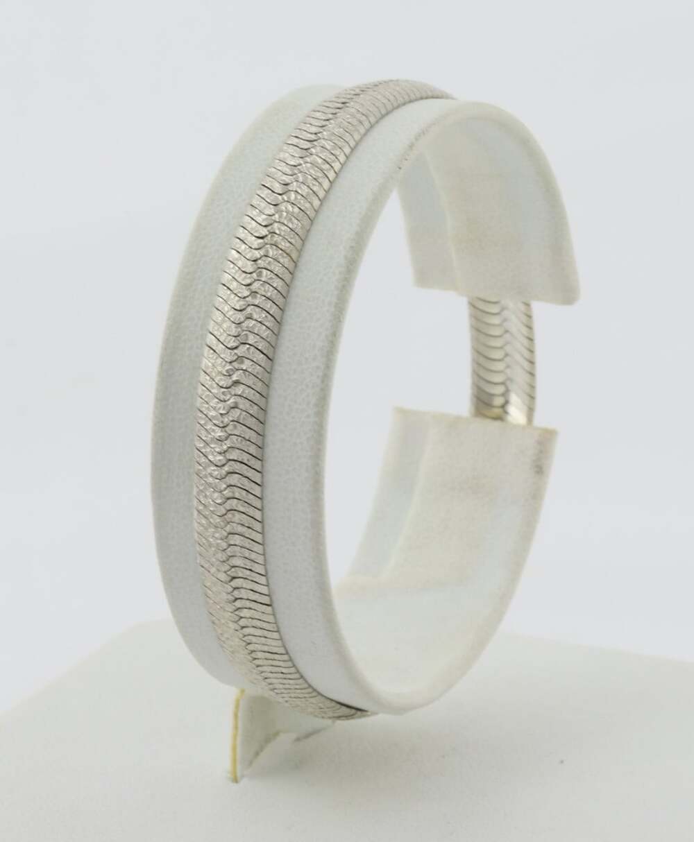 Sterling Silver Shiny Textured Herringbone Bracelet 7 1/4" inch